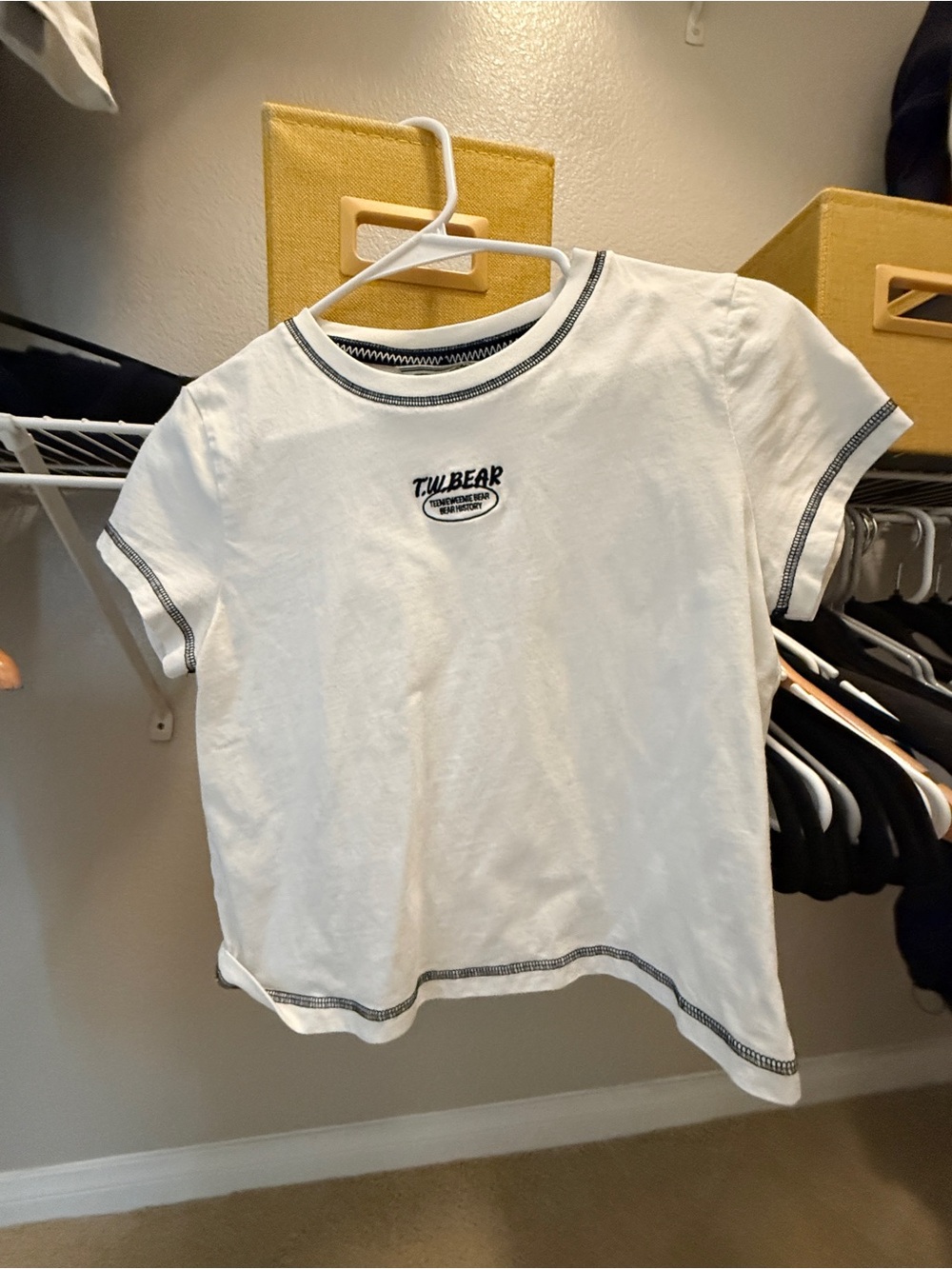 White Short Sleeve Tee with Contrast Stitching